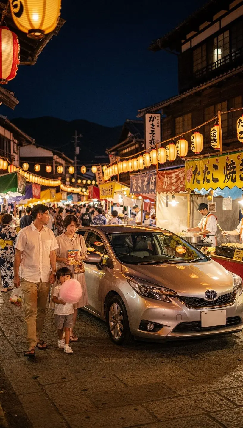 週末の日本旅行のためのレンタカーでの風景